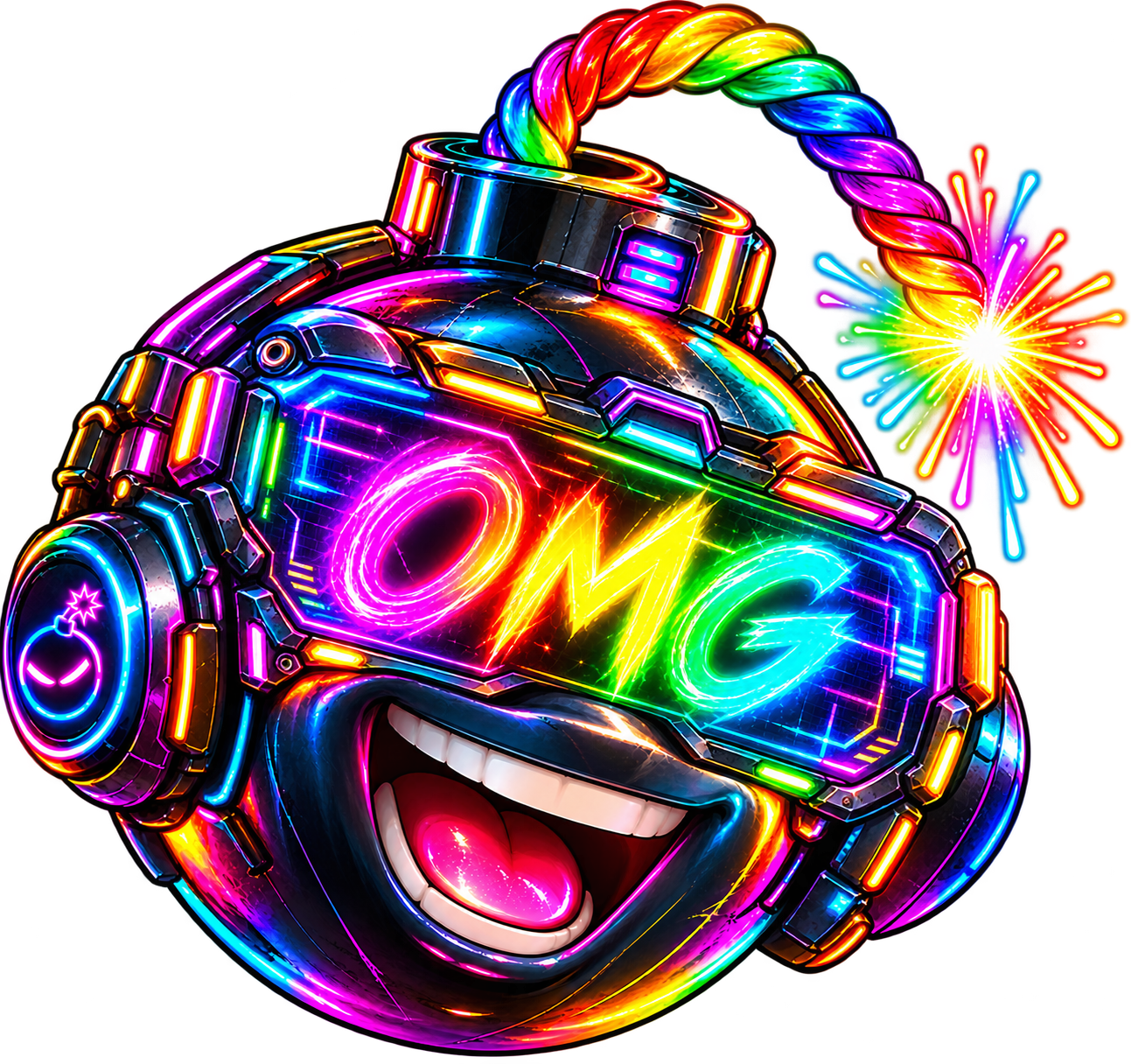 OMGBOMBER neon rainbow mascot